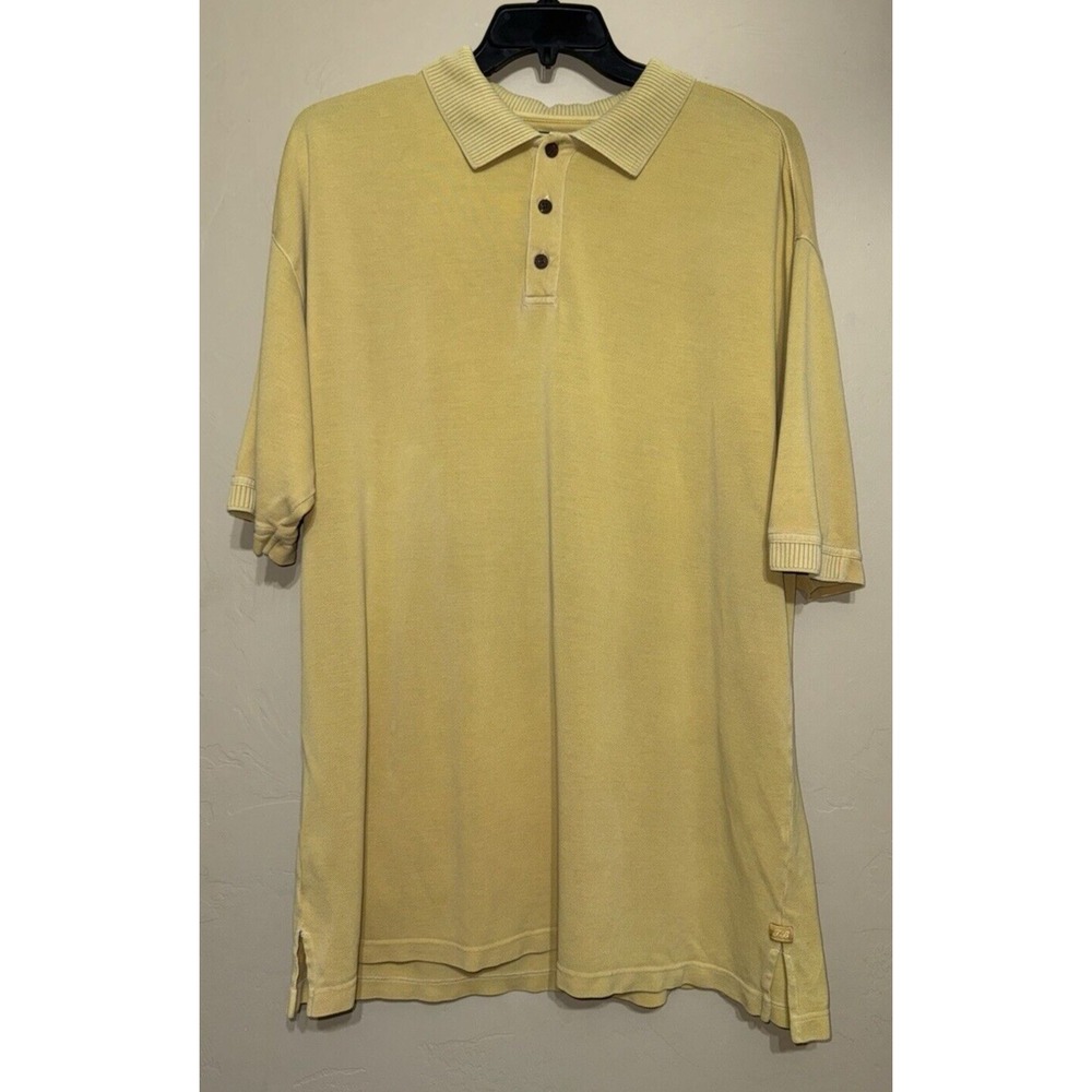 Tommy Bahama Polo Shirt‎ Men XL Ribbed Collar Faded Yellow Short Sleeve